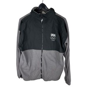 Vintage 90s USA Olympics Grey Black Fleece Full ZIP Jacket Size XL